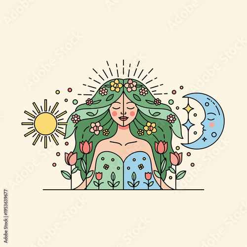 Balanced Spring Equinox Goddess Vector Art