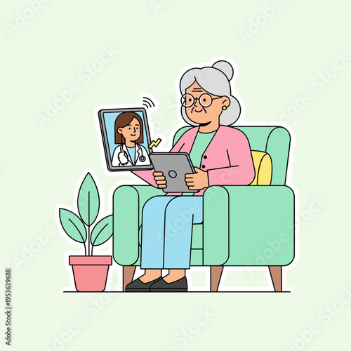 Flat Vector Telemedicine Elderly Patient Scene