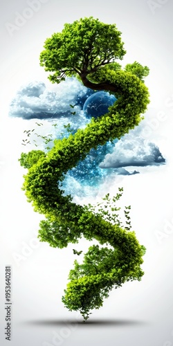 Eco-Friendly Earth Concept: Vibrant Green Swirl with Planet and Clouds