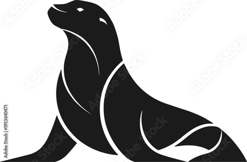 Stylized Sea Lion Black Silhouette Vector Illustration with Smooth Curved Lines Modern Marine Animal Design Isolated on Clean Background