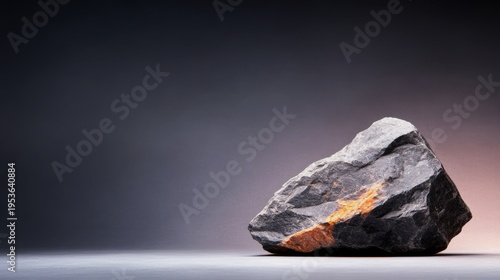Mineral Trace Rock Rough textured dark grey rock with orange brown mineral vein on clean surface geological detail natural stone pattern mining material