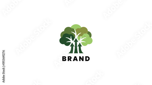 Creative logo design featuring stylized green trees with upward arrow elements, representing sustainable growth, ecological progress, and positive environmental impact