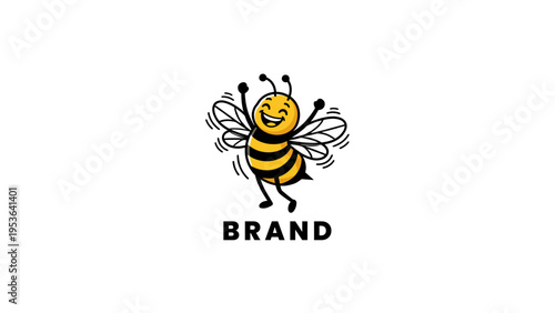 Vibrant and cheerful cartoon bee character illustration embodying happiness and energy, perfect for a lively brand logo or children's product mascot design