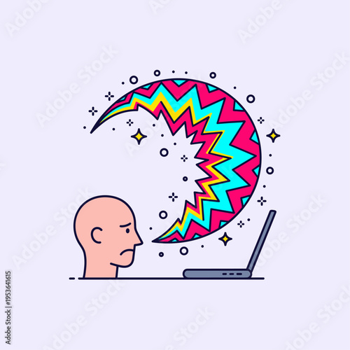 Flat Vector Illustration of a Migraine Visual Aura Experience