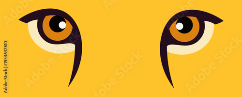 Fierce big cat eyes with bright orange irises on a vibrant yellow background, abstract vector illustration