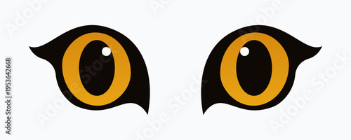 Fierce big cat eyes with bright orange irises on a vibrant yellow background, abstract vector illustration
