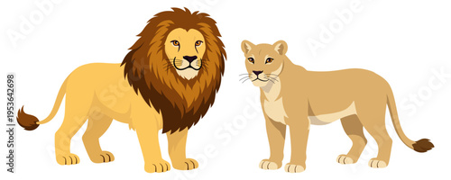 Stylized vector illustrations of a family of African lions