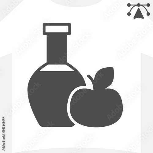 Bottle of cider and apple solid icon, light drink concept. Vector graphics. Cider sign and editable stroke, glyph style icon for mobile or web design.
