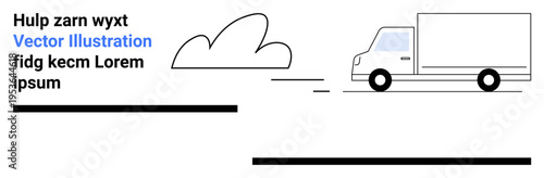 Logistics, transportation, delivery services, shipping business, modern design, vehicular dynamics. A truck on a road with a cloud overhead. Logistics and transportation concept