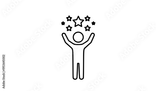 Hands raised man with stars outline icon vector illustration