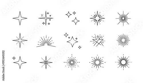 Twinkle glitter star icon linear vector set shining effects