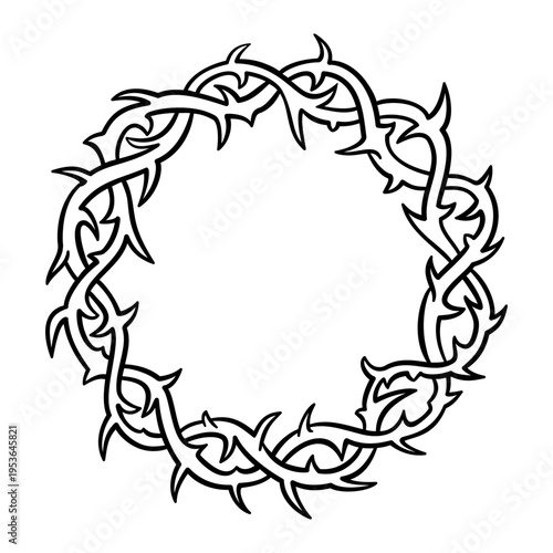 Woven crown of thorns, placed on the head of Jesus, during the events leading up to his crucifixion, as an instrument of the Passion, to cause him pain, and to mock his claim of authority. Vector