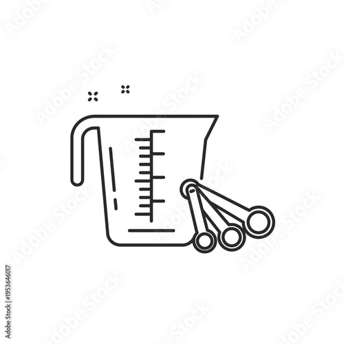 Bild auf Leinwand Measuring cup and spoons line art icon for cooking and baking.