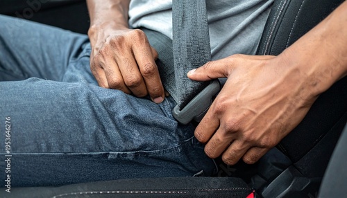 Man Fastening Seatbelt in Car for Safety.