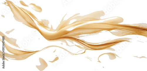 Flowing golden liquid wave with elegant curves and subtle light reflections on a pale background, abstract smooth artistic texture, sophisticated luxurious fluid design element