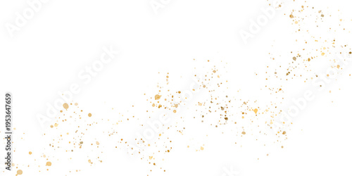 Softly blurred abstract background with delicate, scattered confetti particles in warm, golden tones against a clean white backdrop, holiday background
