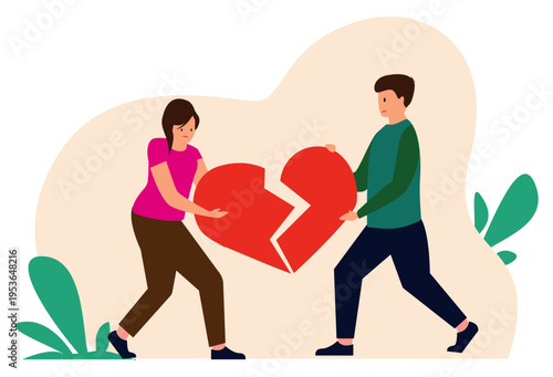 couple working together mend broken red heart reconciliation relationship healing