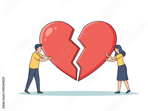 couple working together mend broken red heart reconciliation relationship healing