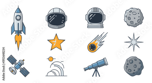 Space icons with rockets and planets 4.