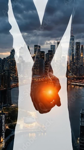 Wallpaper Mural Couple's Embrace Superimposed on Dynamic Cityscape at Dusk, Symbolizing Connection and Urban Life Torontodigital.ca