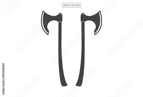 Two battleaxes, battle axes. Black on white flat vector illustration stock