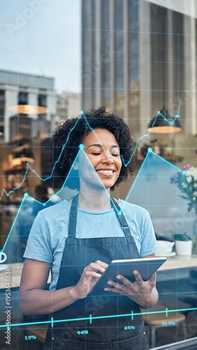 Wallpaper Mural Young female entrepreneur using tablet with financial graph overlay, success and growth concept Torontodigital.ca