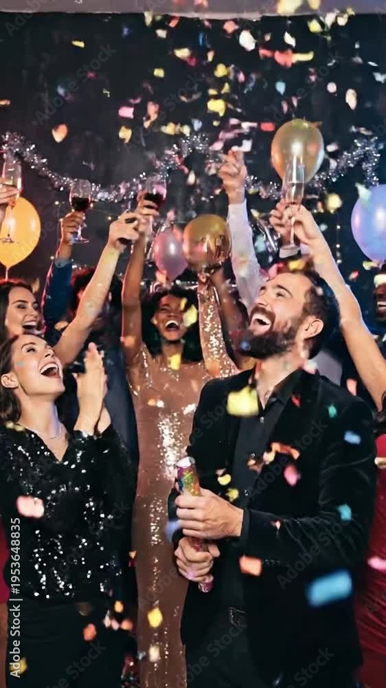 custom made wallpaper toronto digitalJoyful Celebration: Diverse Friends Toasting with Confetti and Balloons at a Lively Party