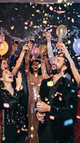 Wallpaper Mural Joyful Celebration: Diverse Friends Toasting with Confetti and Balloons at a Lively Party Torontodigital.ca