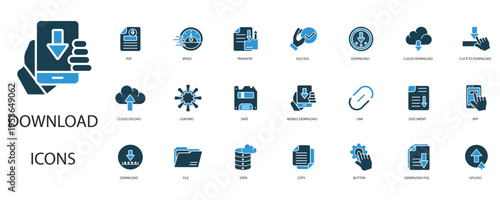 download icons set outline and Flat Style,transparent background