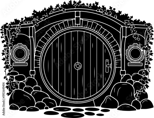 Round Hobbit Style Door silhouette vector illustration