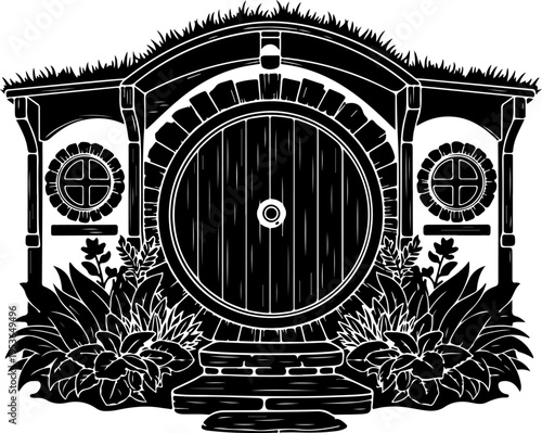 Round Hobbit Style Door silhouette vector illustration