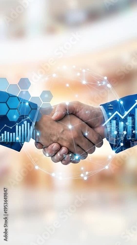 Wallpaper Mural Business handshake, global network, financial growth charts and abstract data visualization Torontodigital.ca