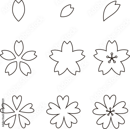 シンプルな桜のアイコンセット