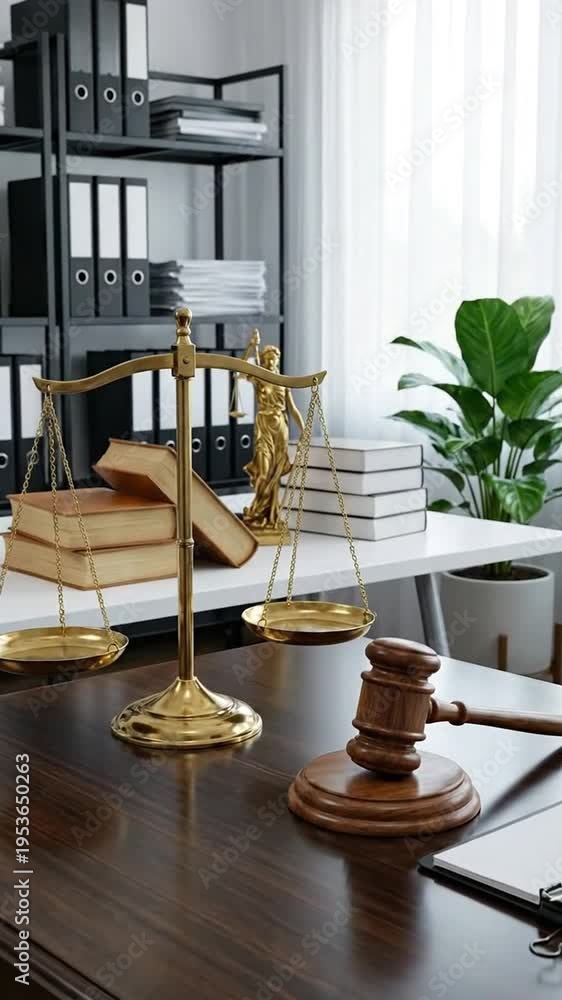 custom made wallpaper toronto digitalLaw office interior with scales of justice, gavel, books, and plant.