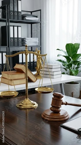 Wallpaper Mural Law office interior with scales of justice, gavel, books, and plant. Torontodigital.ca