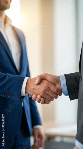 Wallpaper Mural Business professionals shaking hands, symbolizing trust, partnership, and successful agreement in a modern office setting. Torontodigital.ca