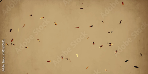 Close-up view of numerous small, dark specks or debris scattered across a textured, vintage-style beige background with subtle grunge effects, film grain