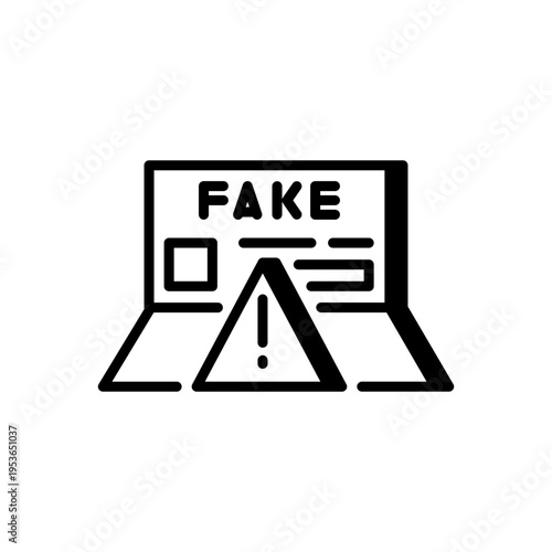 Laptop with fake news warning. Online misinformation concept.