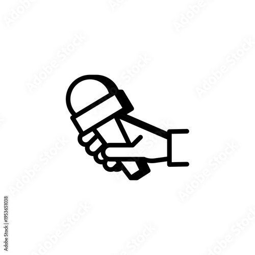 Hand holding microphone. Interview and media communication concept.