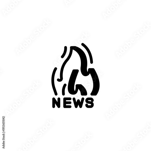 Flame symbol with news text. Breaking news and urgent media concept.