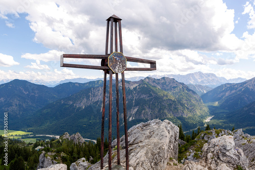 Summit cross of mountain Teufelstaettkopf in Bavaria, Germany