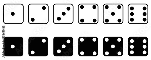 Game dice set isolated on transparent background. Set of dice in flat and linear design from one to six. Traditional game die with marked with different numbers of dots . vector illustration.eps.10