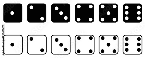 Game dice set isolated on transparent background. Set of dice in flat and linear design from one to six. Traditional game die with marked with different numbers of dots . vector illustration.eps.10