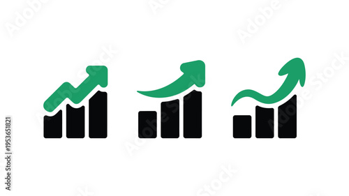 Arrow growing pointing up on chart graph bars icon, success graph trending upwards, flat design interface infographic element
