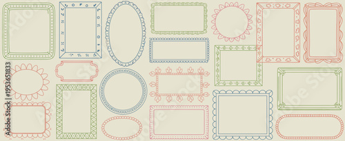 A collection of decorative frame in red green and blue with various shapes and patterns decorative frames