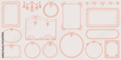 A collection of decorative vintage style frames and borders in light pink color