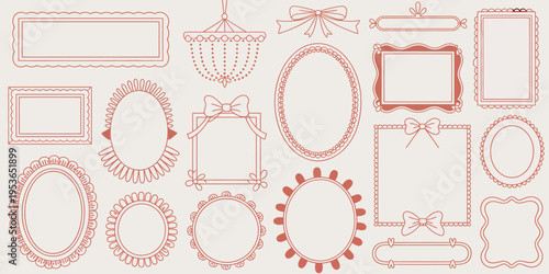 A collection of decorative vintage style frames and borders in red and white
