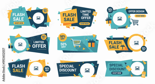 Collection of sale and discount banners.