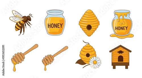 Honey bee and honey icons set 1.