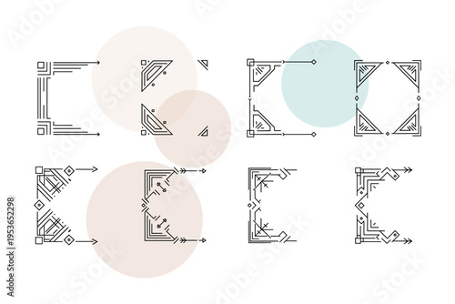 Vector set of modern linear corner dividers and geometric outlines. Sleek graphic elements for minimalist website layouts and technical document decor. Clean vector illustration.